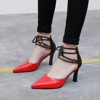 Pointy Stiletto Heel Lace-up Pumps