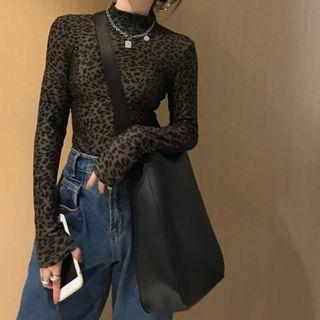 Leopard Long-sleeve T-shirt Leopard - Black & Dark Gray - One Size