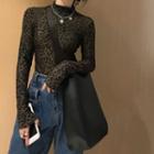 Leopard Long-sleeve T-shirt Leopard - Black & Dark Gray - One Size