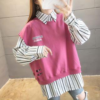 Mock Two Piece Lettering Long Sleeve Top