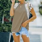 Cap-sleeve Patterned Panel T-shirt