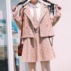 Double-breasted Gingham Blazer / Belted A-line Skirt
