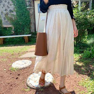 Band-waist Long Pleated Skirt