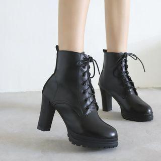 Lace-up Platform Block-heel Short Boots