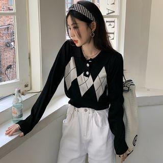 Argyle Knit Polo Shirt Black - One Size