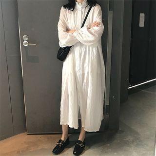 Frill Collar Long Shirt White - One Size