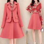 Set: Open-front Blazer + Long-sleeve A-line Dress