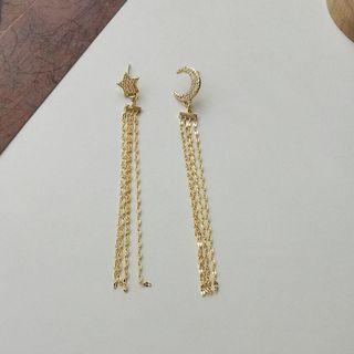 Rhinestone Star Crescent Fringe Dangle Earring 1 Pair - Gold - One Size