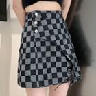 Checkered Lace Up Mini A-line Skirt