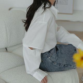 Plain Cut-out Long-sleeve Shirt