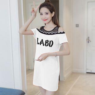 Short-sleeve Cold Shoulder Mini Sheath Dress