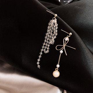 Non-matching Faux Crystal Fringed Earring As Shown In Figure - One Size