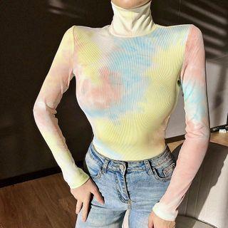 Dye Print Turtleneck Long-sleeve T-shirt