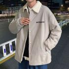 Lettering Fleece-lined Button-up Jacket