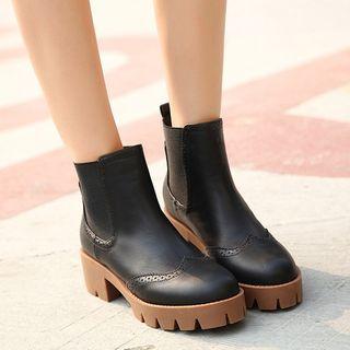 Brogue Block Heel Short Boots