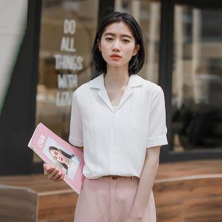 V-neck Short-sleeve Shirt White - One Size