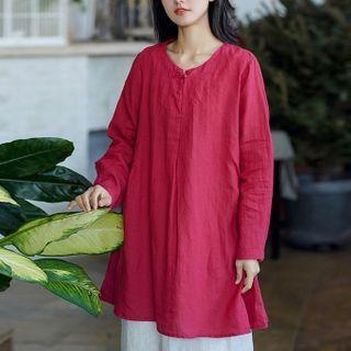 Long-sleeve Frog-buttoned Tunic Top