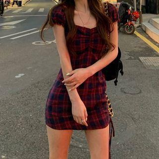 Puff Sleeve Gingham Mini Dress