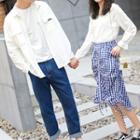 Couple Matching Bell-sleeve Lace Blouse / Long-sleeve Plain Shirt