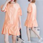 Ruffle Trim Short-sleeve A-line Dress Tangerine - One Size