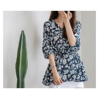 V-neck Floral Pattern Blouse