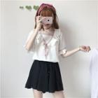 Short-sleeve Bow Accent Blouse White - One Size