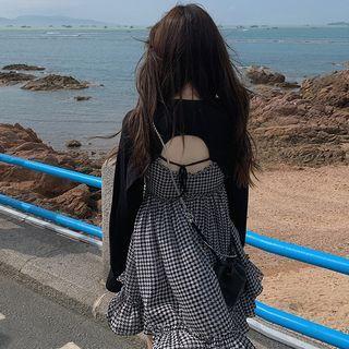 Long-sleeve Plain Open Back Lace Up Cardigan