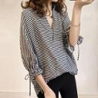 3/4-sleeve Striped Blouse Blue - One Size