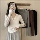 Plain Lapel Long-sleeve Top