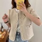 Short-sleeve Tweed Button-up Jacket