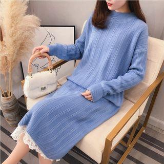Lace Hem Knit Sweater Dress