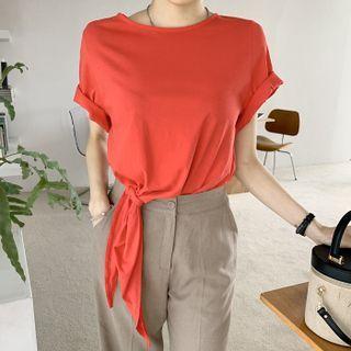 Knot-hem Cotton T-shirt