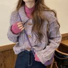 Cable Knit Toggle Cardigan Purple - One Size