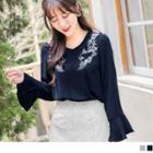 Chiffon Floral Embroidered Bell-sleeve Top