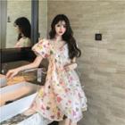 Flower Printed Short-sleeve Dress As Figure - One Size