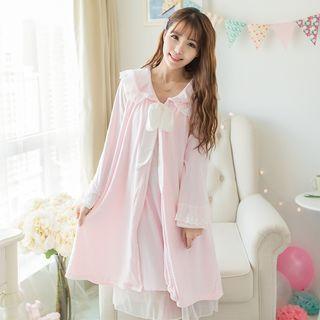 Lace-panel Fleece Nightdress
