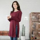 Ribbed Sweater Dress With Single Slit Hem