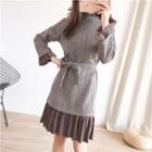 Long-sleeve Herringbone Panel Shift Dress