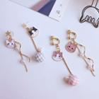 Non-matching Alloy Cat Faux Pearl Dangle Earring
