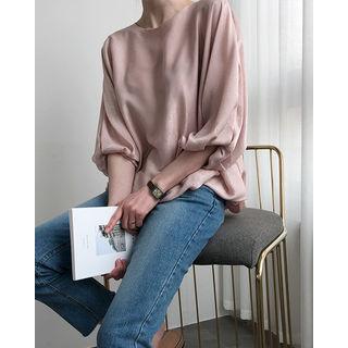 Balloon-sleeve Satin Blouse