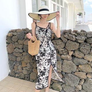 Set: Plain Bikini Top + Bottom + Floral Dress