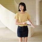 Crewneck Plain Bow Cropped Split Top