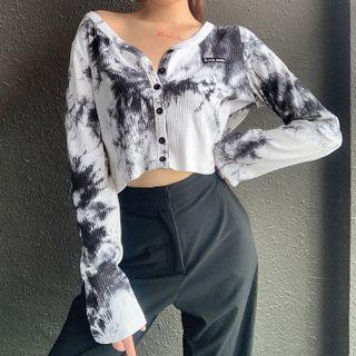 Long Sleeve Tie-dye Ribbed Cardigan