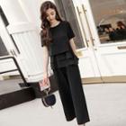 Set: Layered Top + Straight-leg Pants