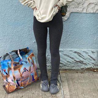 High Waist Ribbed Slit Pants