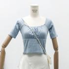 Square-neck Crop T-shirt + Layered Midi Skirt