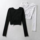 Drawstring Open Back Long-sleeve Crop Top