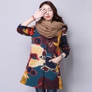 Printed Paneled Buttoned Coat
