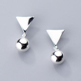 925 Sterling Silver Triangle & Bead Dangle Earring Silver - One Size