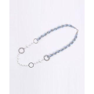 Faux-pearl Braided Long Necklace Gray - One Size
